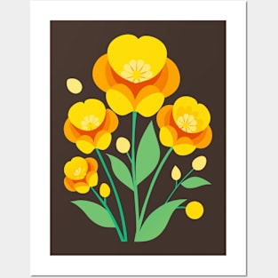 Yellow Buttercup Flowers Retro Boho Posters and Art